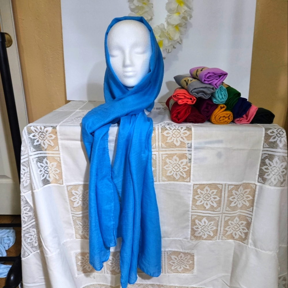 Women 's soft  long  cotton scarf color blue